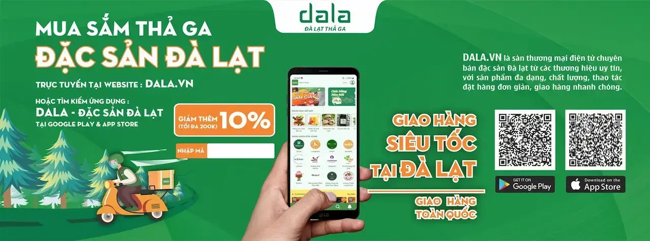 Dala 1 Sàn Thương Mại Điện Tử Kinh Doanh Các Loại Đặc Sản Đà Lạt Sản Phẩm Được Chọn Lọc Từ Những Cửa Hàng Uy Tín Cùng Nhiều Ưu Đãi Hấp Dẫn.