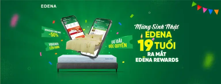 Nệm cao su thiên nhiên Edena Coolatex êm mát diệu kỳ được thiết kế với 2 mặt có lỗ nhỏ và lỗ lớn, thoáng khí tối đa, không gây hầm bí khó chịu cho người nằm