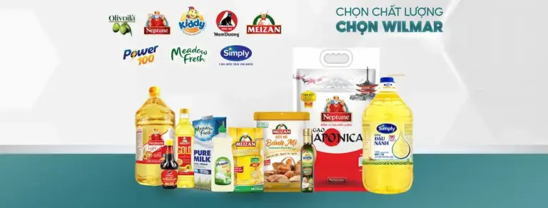 Wilmar phân phối  sản phẩm mang thương hiệu Neptune, Simply, MEIZAN, Kiddy, Olivoilà, Nam Dương, Meadow Fresh, POWER100